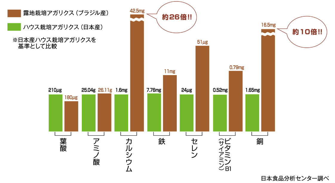 主なビタミン・ミネラル含有の比較